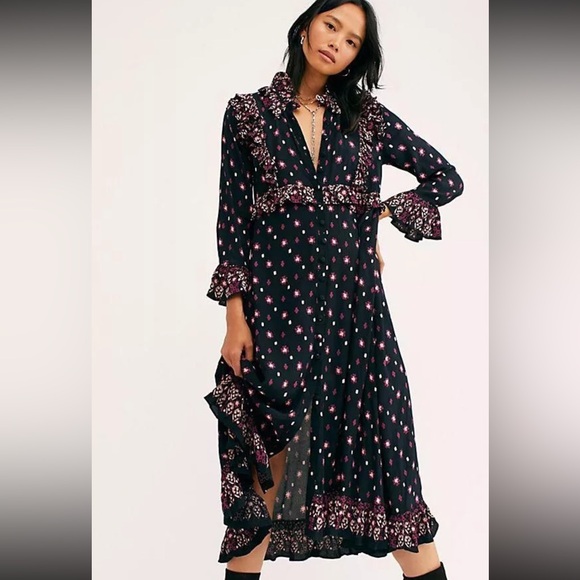 Free People Romantic Ruffles Calico Midi Dress Size S - Picture 12 of 14